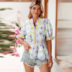 Fashion Floral Ruffled Half Sleeve T-shirt For Women