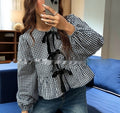 Summer Women's Plaid Loose Bow Long Sleeve Shirt