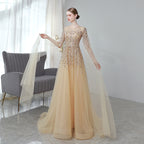 Gold High End Flying Sleeve Long Evening Dress
