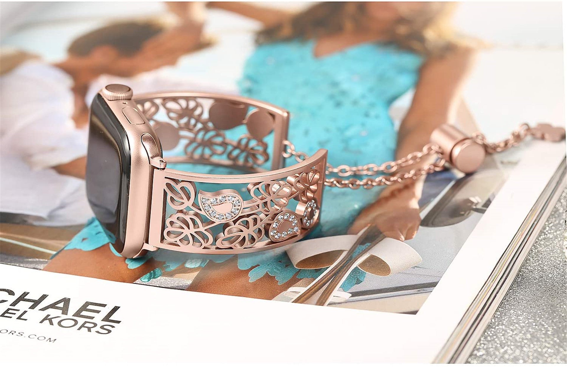 Metal Hollow Stainless Steel Strap With Diamonds And Engraved Bracelet