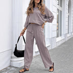 Round Neck Cotton And Linen Top Casual Lace Up Loose Pants Suit