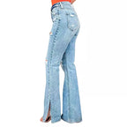 Ladies Jeans High Waist Ripped Slightly Stretch Split Trousers